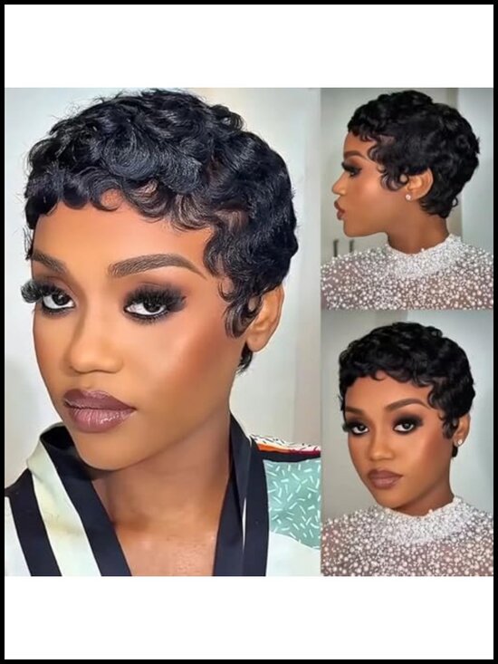 Real Human Hair Curly Pixie Wig Glueless Bob Full Machine Made